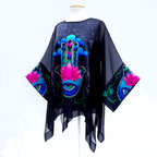painted silk black long caftan top for women cruise wear made in Canada by Lynne Kiel