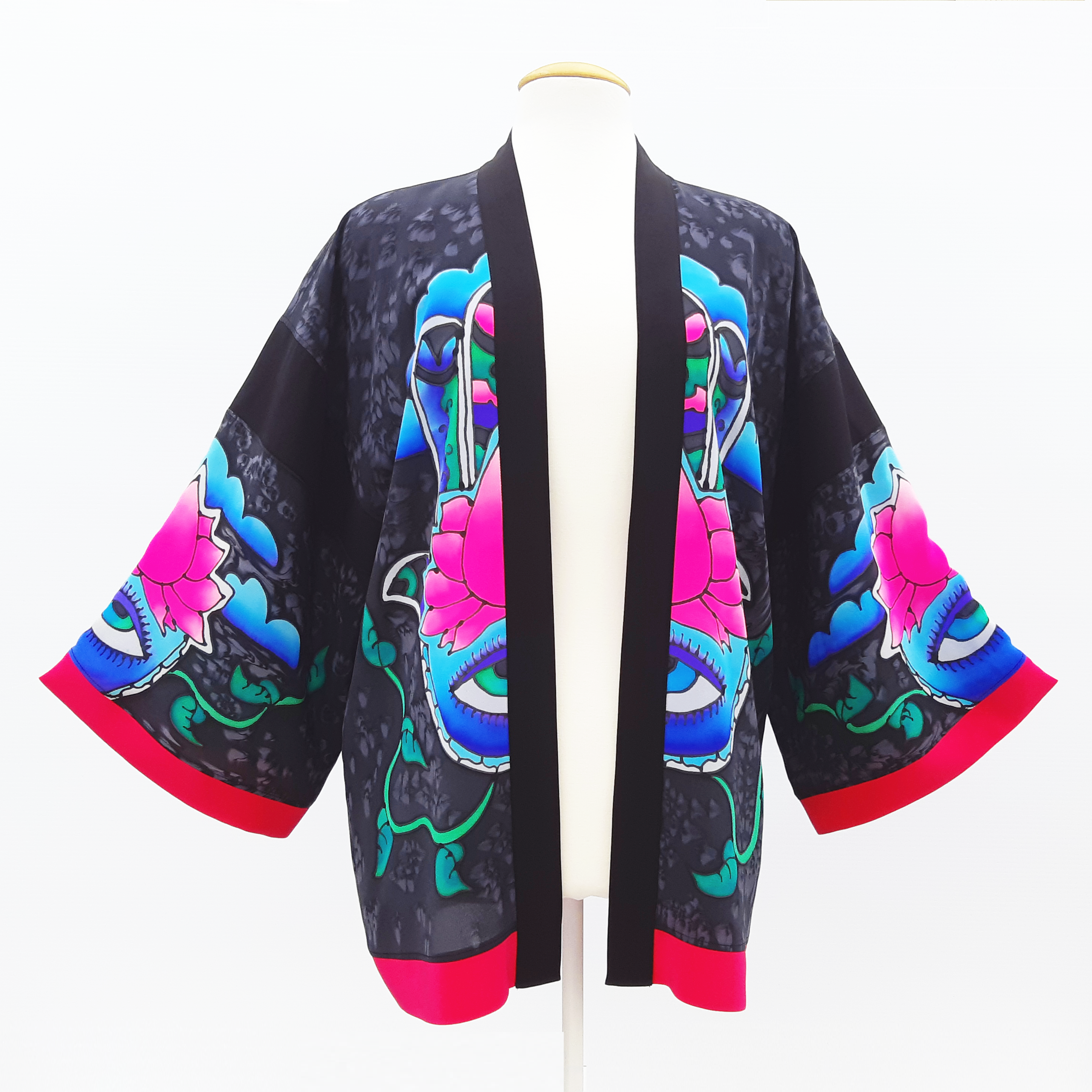 painted silk kimono black