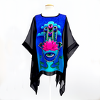 painted silk Hand of Fatima design poncho top one size handmade by Lynne Kiel