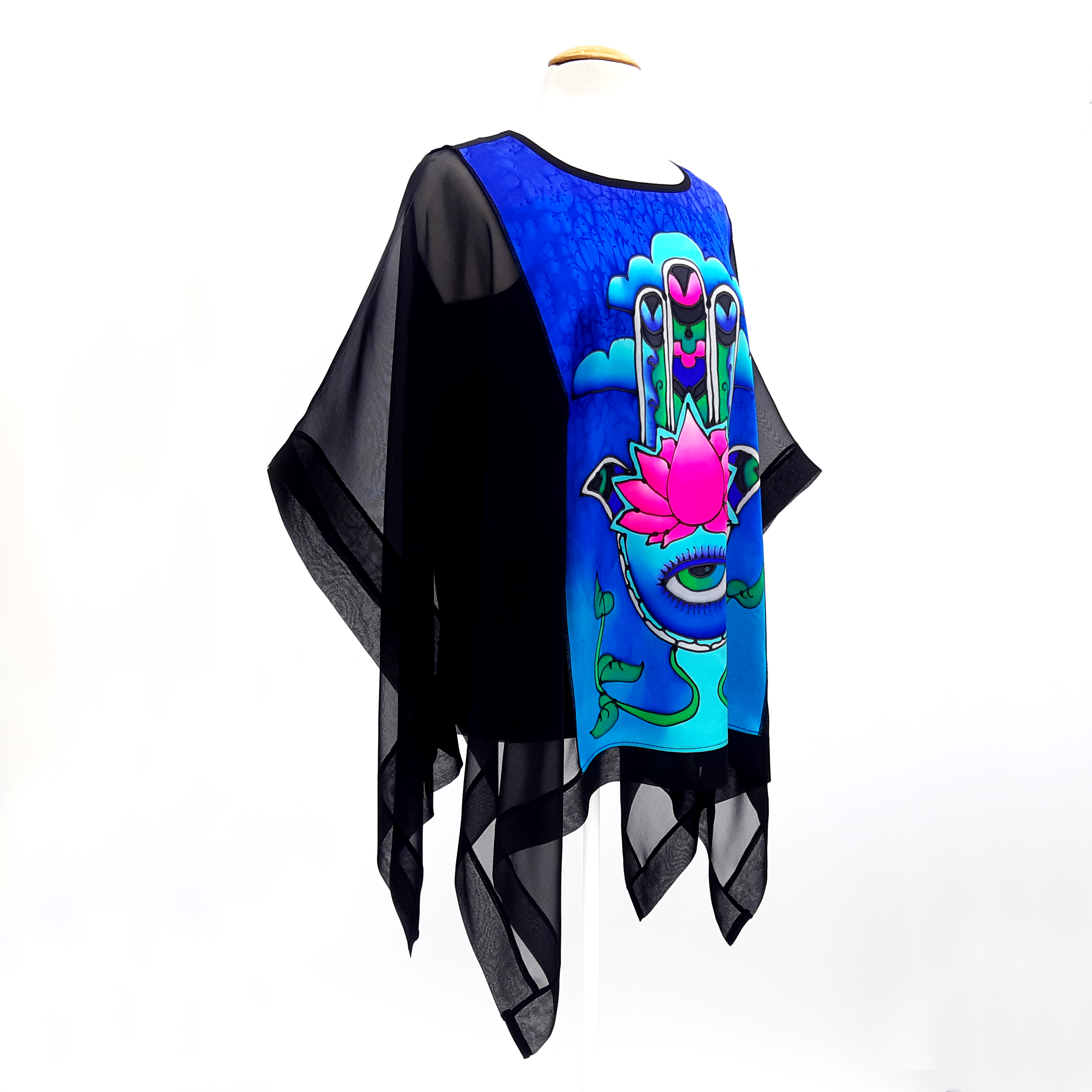 long silk poncho top One size Ladies blouse handmade by Lynne Kiel