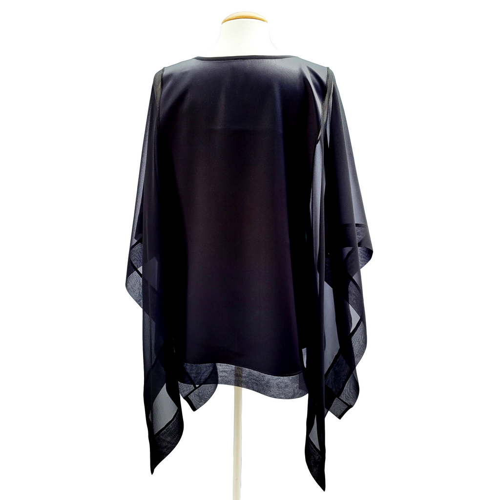 Ladies blouse black silk hand painted design art handmade by Lynne Kiel