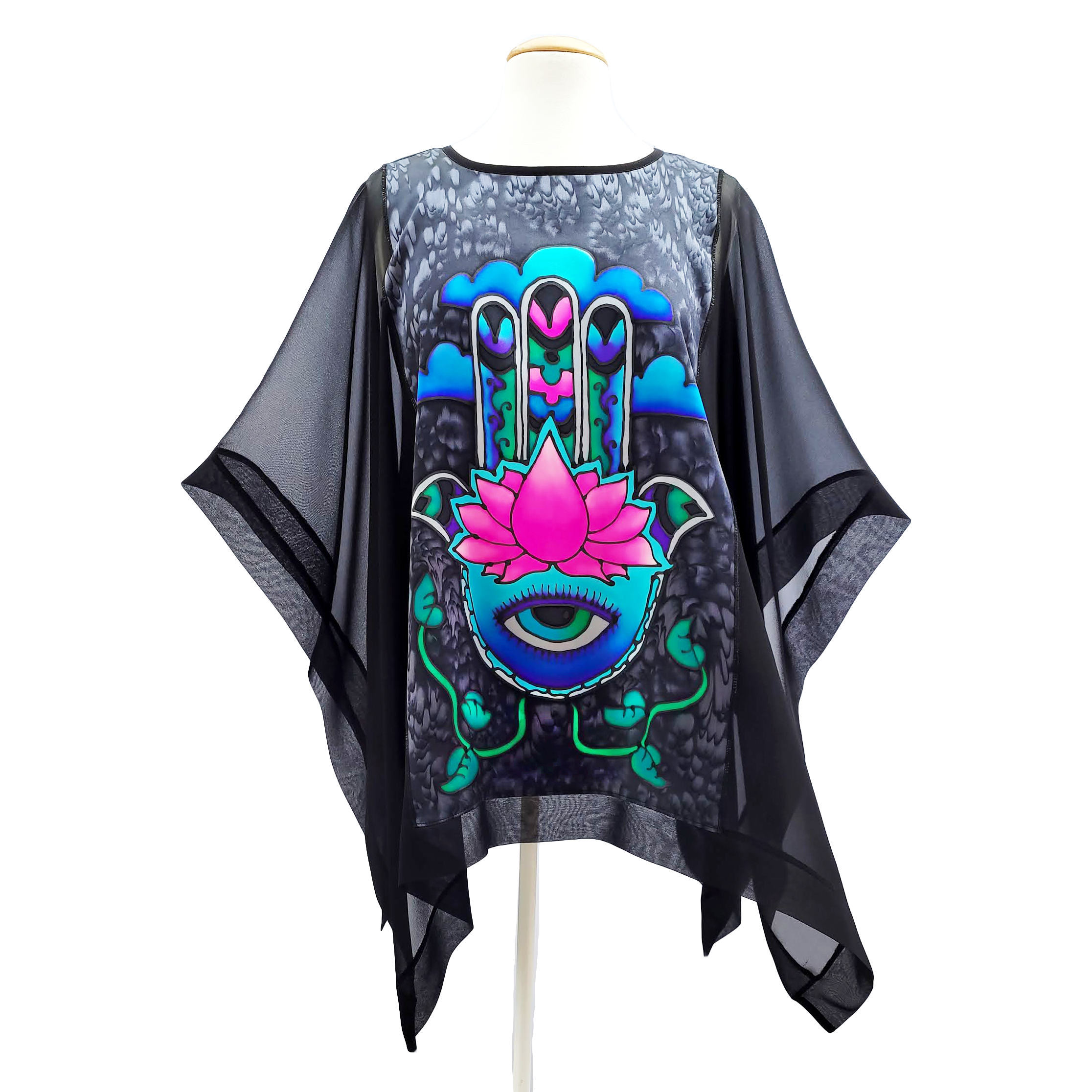 silk clothing hand painted poncho top ladies over blouse handmade by Lynne Kiel