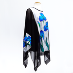 Load image into Gallery viewer, painted pure silk black caftan top one size ladies fashion top made by Lynne Kiel
