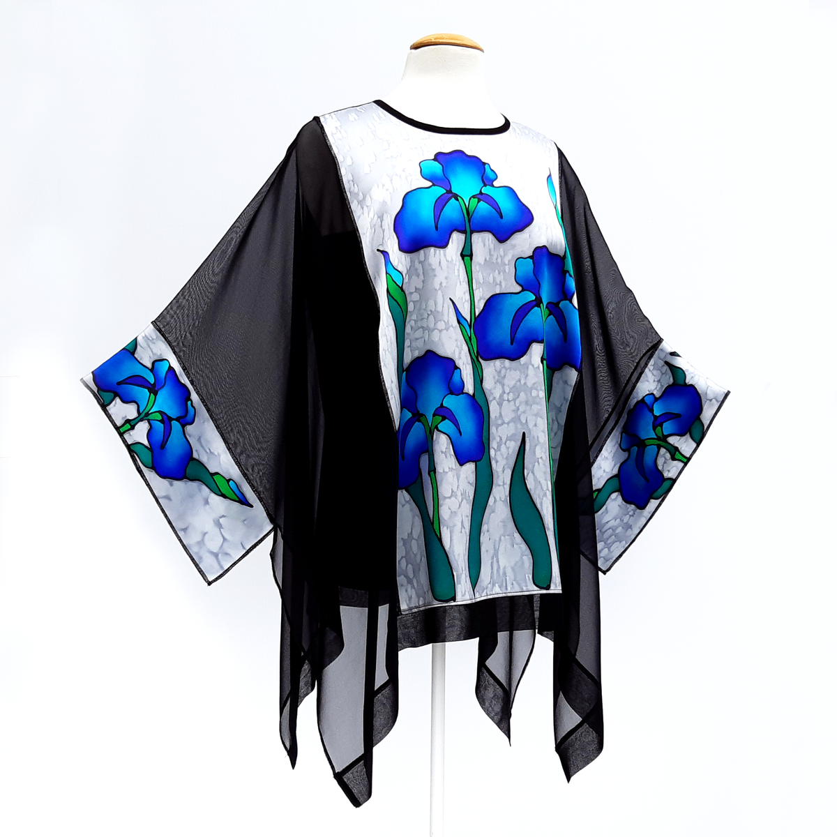 caftan top black silk one size cruise wear and wedding wear made in Canada