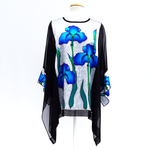 Load image into Gallery viewer, painted silk iris flower caftan top one size for women handmade by Lynne Kiel
