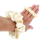 Medium and skinny size pure silk ivory scrunchie hair accessory handmade by Lynne Kiel