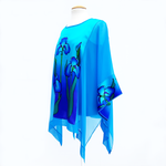 Load image into Gallery viewer, hand painted silk long caftan top turquoise blue for ladies
