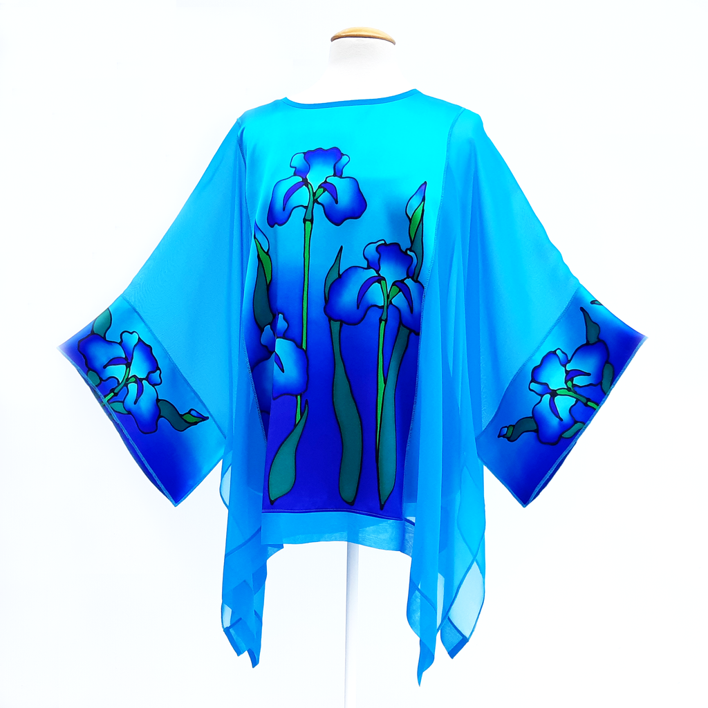 Plus size ladies fashion long top hand painted silk caftan by Lynne Kiel
