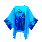 Plus size ladies fashion long top hand painted silk caftan by Lynne Kiel