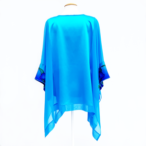 pure silk blue long caftan top for ladies cruise wear and wedding outfit made in Canada