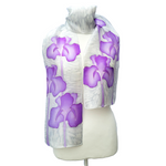 Load image into Gallery viewer, silk scarf ladies clothing accessory hand painted iris flowers made in Canada by Lynne Kiel
