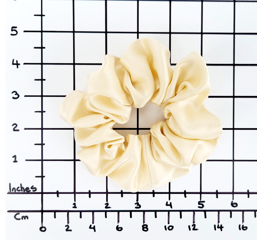 Medium size pure silk ivory scrunchie hair accessory handmade by Lynne Kiel