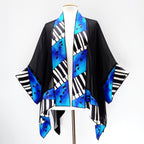 Pure silk hand painted piano art design womens one size kimono top handmade by Lynne Kiel made in Canada