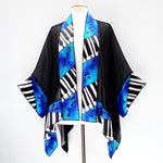 Load image into Gallery viewer, kimono jacket silk painted piano art blue turquoise
