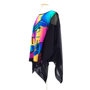 hand painted silk poncho top one size ladies fashion design made by Lynne Kiel