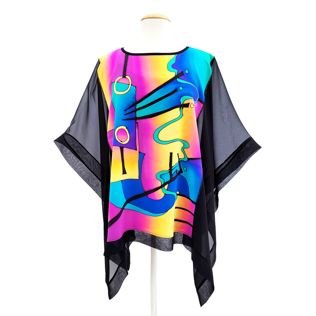 silk clothing hand painted abstract art bold colors handmade by Lynne Kiel