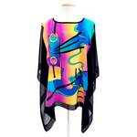 Load image into Gallery viewer, poncho top hand painted pure silk modern art design handmade by Lynne Kiel
