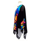 black silk caftan top one size hand painted yellow pink blue one size made by Lynne Kiel