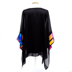 POP ART Yellow Pink Blue Hand Painted Silk Black CAFTAN Top One Size
