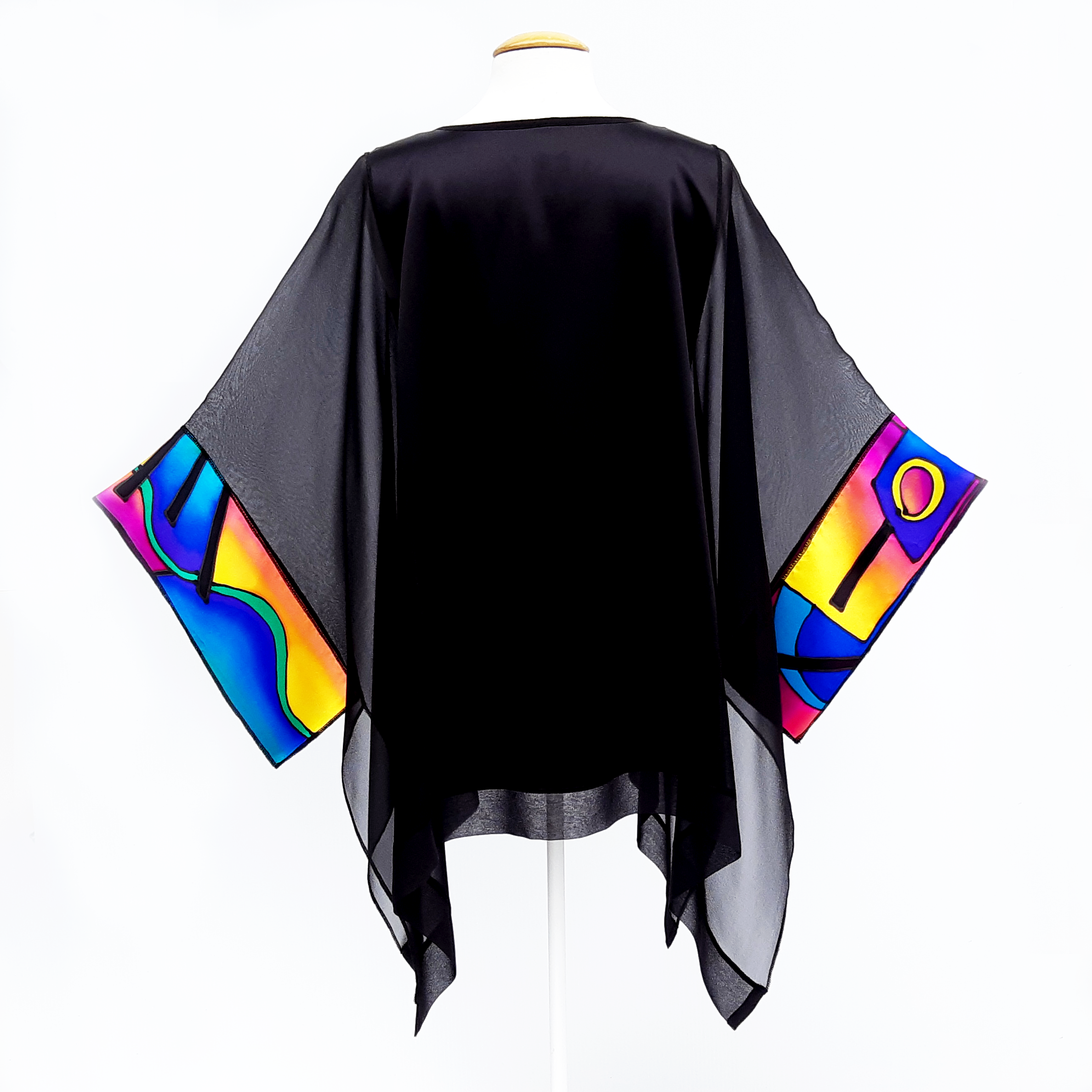 Plus size caftan top black silk for weddings and cruise wear made in Canada
