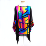 Load image into Gallery viewer, hand painted silk long black caftan top  for ladies colorful hand painted pop art

