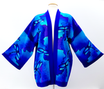 Load image into Gallery viewer, Hand painted silk clothing for women Blue kimono handmade by Lynne Kiel
