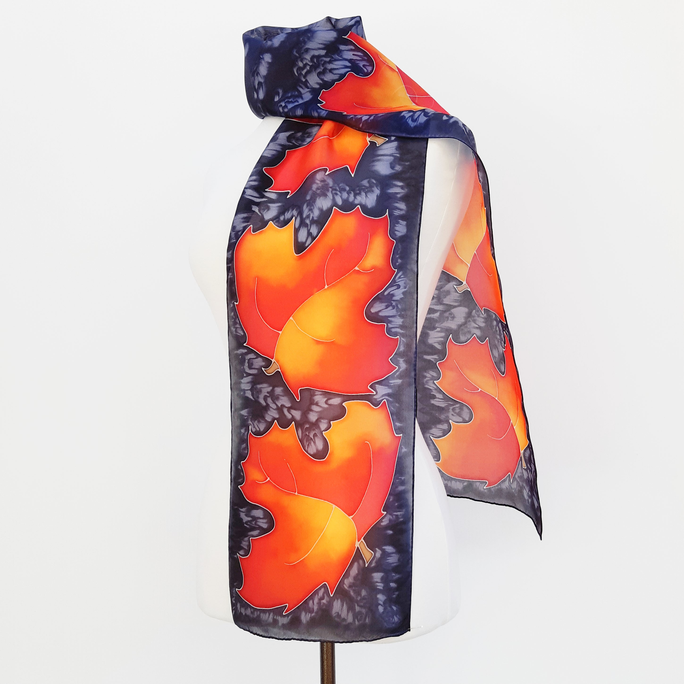 painted silk design scarves Maple leaf art