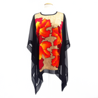 crimson red beige maple leaf painted silk top handmade by Lynne Kiel