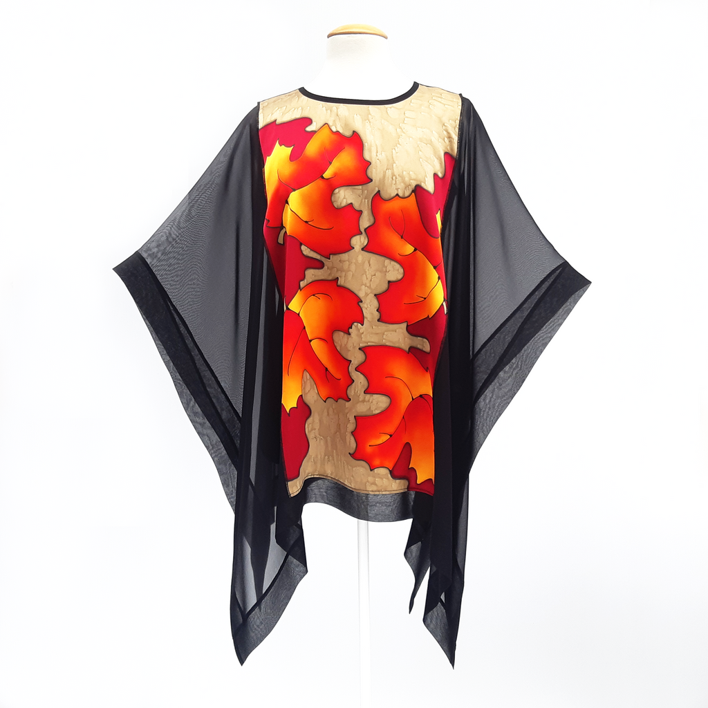 maple leaf painted silk top one size ladies silk clothing made by Lynne Kiel