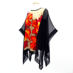 Load image into Gallery viewer, painted silk autumn leaves black poncho top one size silk clothing made by Lynne Kiel
