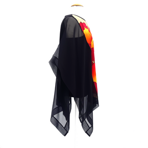 GOLDEN AUTUMN LEAVES Hand Painted Silk Black PONCHO Top Ladies One Size