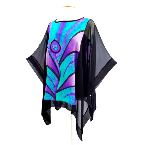 hand painted silk poncho top for women handmade by Lynne Kiel