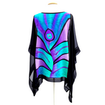 Load image into Gallery viewer, poncho top hand painted pure silk black purple green color  one size handmade by Lynne Kiel
