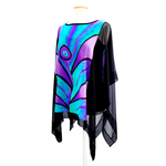 Load image into Gallery viewer, silk top poncho cruise wear hand painted design art front and back handmade by Lynne Kiel
