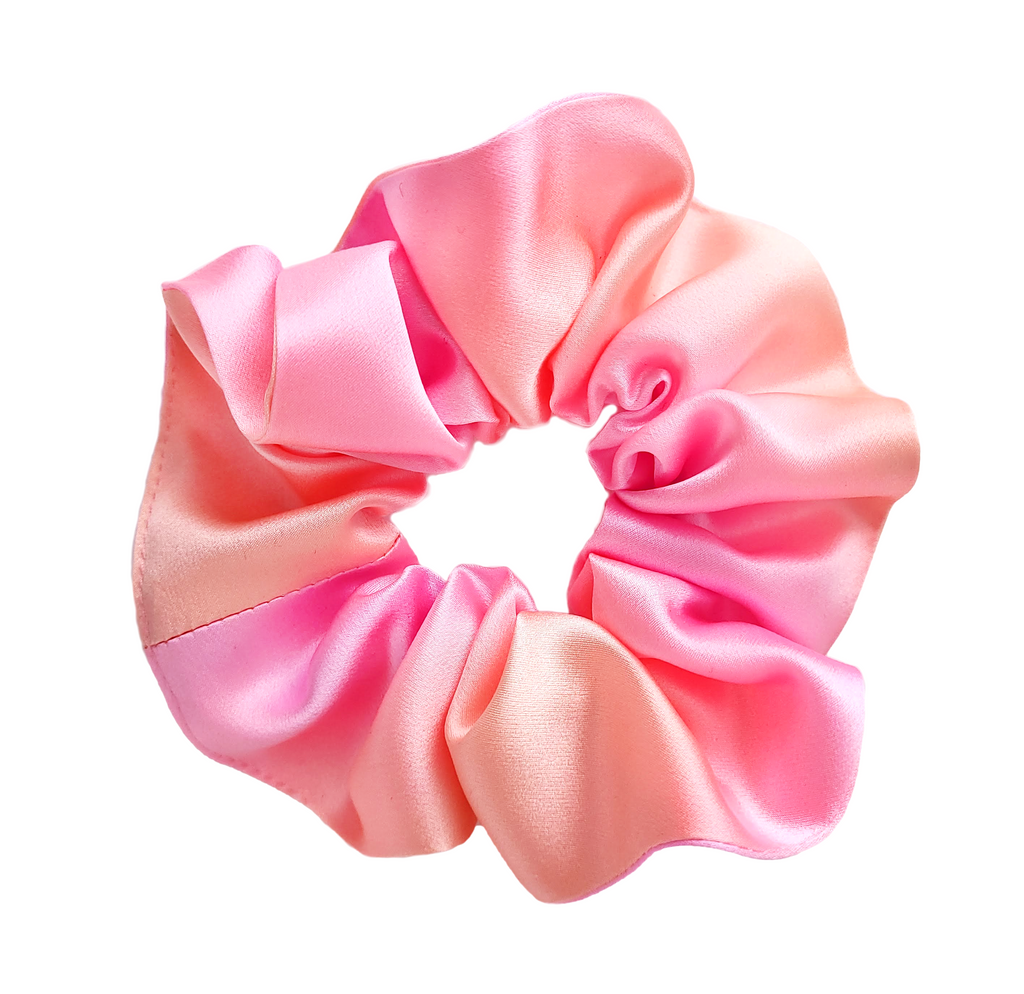 pure silk medium size scrunchies pastel orange and pink colors handmade in Canada by Lynne Kiel