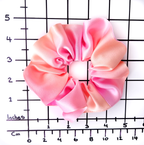 pastel orange and pink hand dyed silk scrunchies ponytail holder hair ties handmade by Lynne Kiel