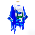 CARIBBEAN SEA Mermaid Tails Painted Silk Royal Blue CAFTAN Top Ladies