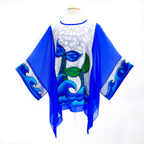 CARIBBEAN SEA Mermaid Tails Painted Silk Royal Blue CAFTAN Top Ladies