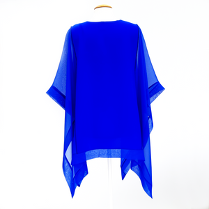 blue silk long poncho top plus size made in Canada