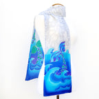 painted silk long scarf blue grey colors