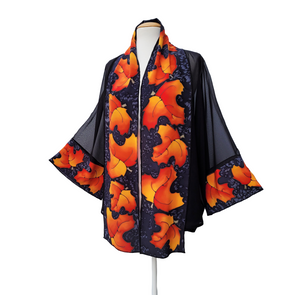 one silk silk clothing hand painted autumn leaves Kimono made in Canada handmade by Lynne Kiel