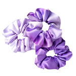 Load image into Gallery viewer, medium size silk scrunchie pony tail holder hair ties hand dyed purple handmade by Lynne Kiel
