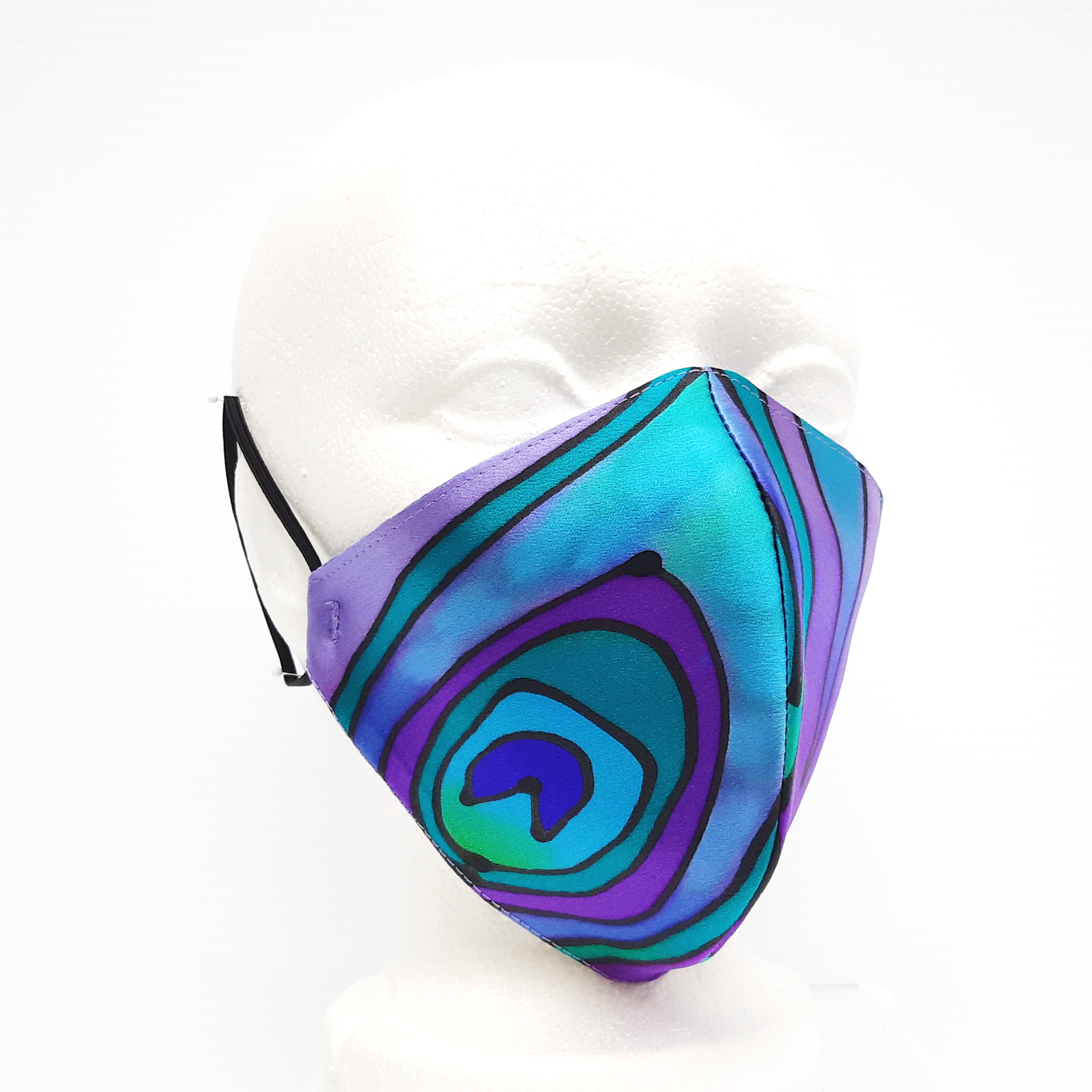 Hand painted mauve purple peacock feather facemask