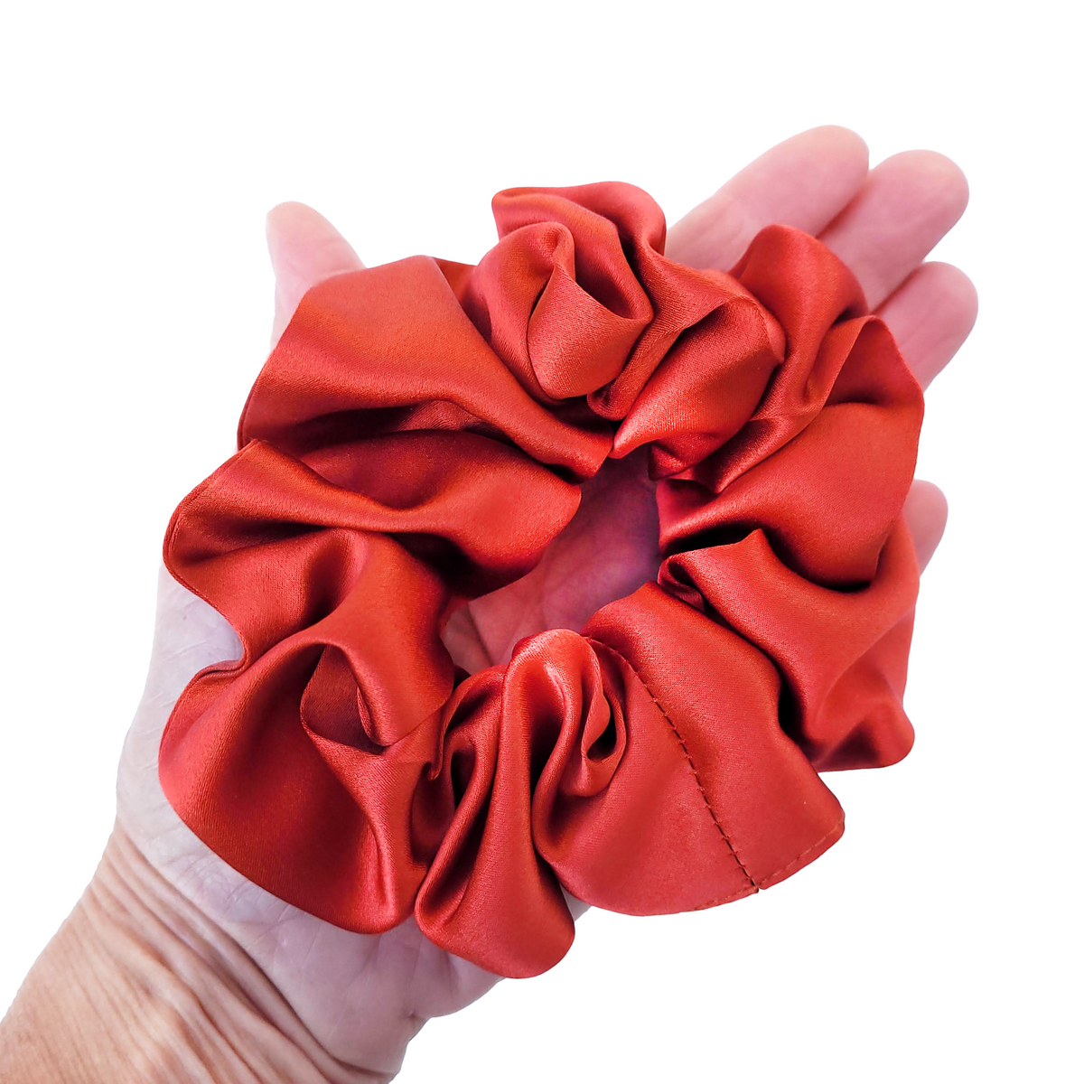 rusty orange pure silk medium size scrunchie ponytail holder hair tie handmade by Lynne Kiel