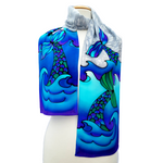 Load image into Gallery viewer, silk clothing accessory hand painted Mermaid tails scarf handmade by Lynne Kiel
