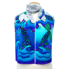 mermaid tails art design hand painted long silk scarf for ladies handmade in Canada by Lynne Kiel