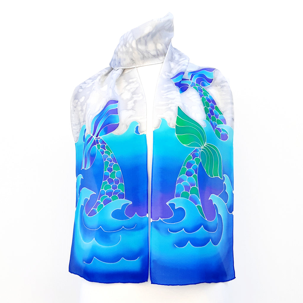 painted silk scarves fashion blue design scarves