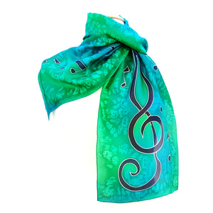 painted silk design silk scarf green