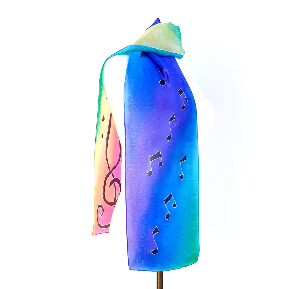 long silk scarf painted silk blue and pink