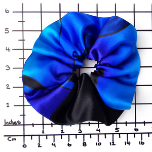 oversized jumbo hand painted silk blue scrunchie hair accessory made by Lynne Kiel